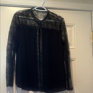 Express Black Lace Button-Up Blouse